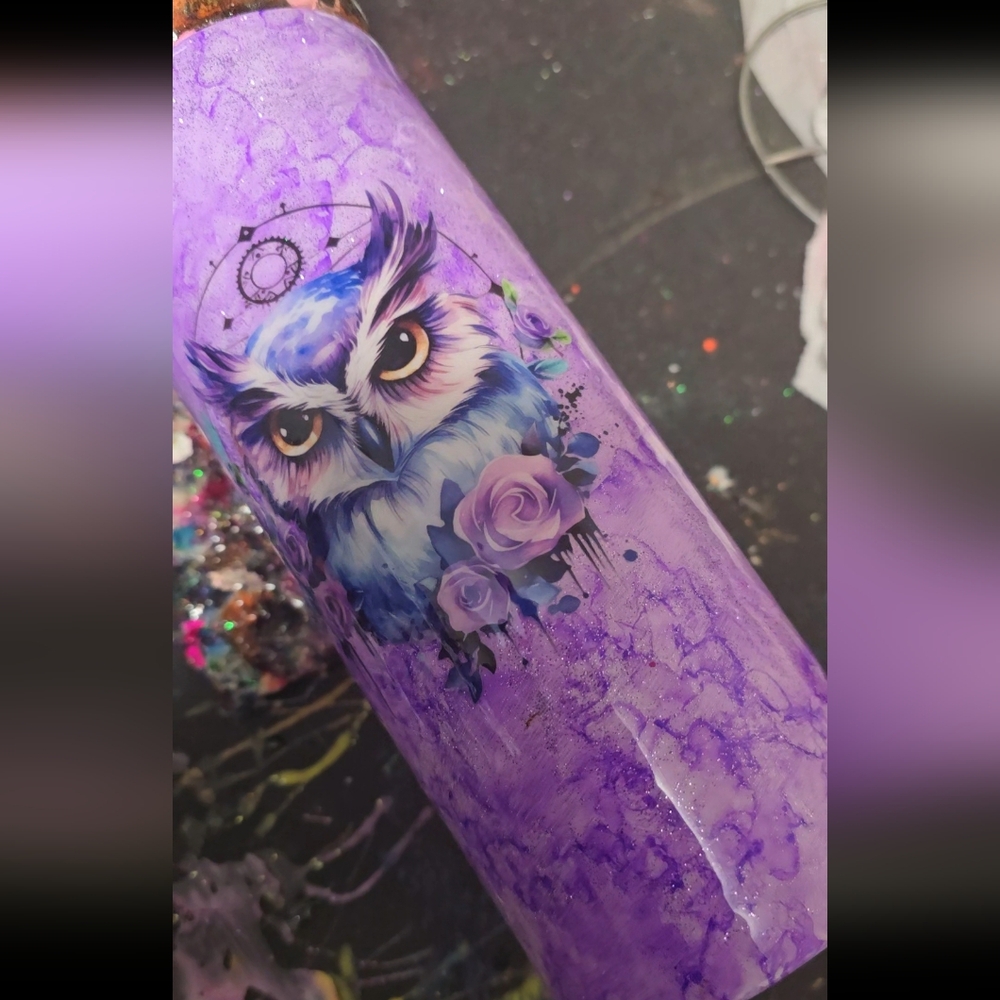 Owl on purple tumbler